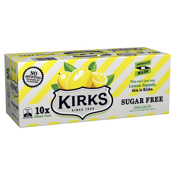 Kirks Lemon Squash Sugar Free 10 x 375ml Cans