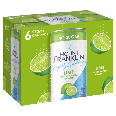 Mount Franklin Lightly Sparkling Water Lime Mini Cans 6 x 250ml