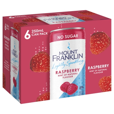 Mount Franklin Lightly Sparkling Water Raspberry Mini Cans 6 x 250ml