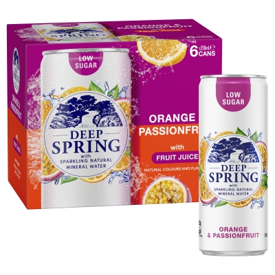 Deep Spring Mineral Water Orange Passionfruit 6 x 250ml Mini Cans