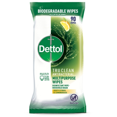 Dettol Tru Clean Multipurpose Cleaning Wipes Zesty Citrus 90 Pack