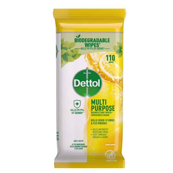 Dettol Multipurpose Disinfectant Wipes Lemon Burst 110 Pack