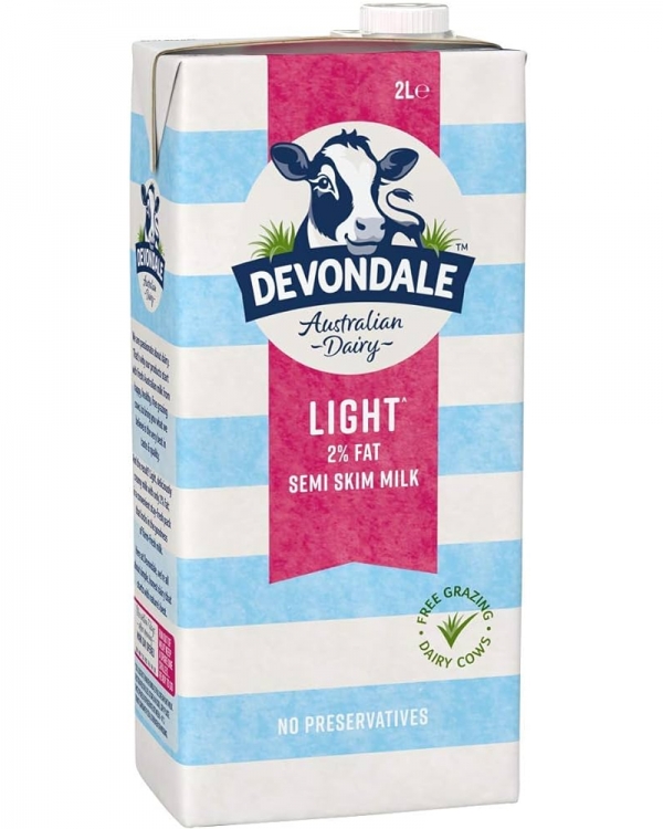 Devondale Milk Light Semi Skim UHT 2lt