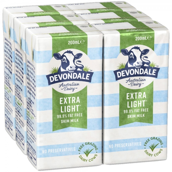 Devondale Milk Extra Light Skim UHT 6 x 200ml