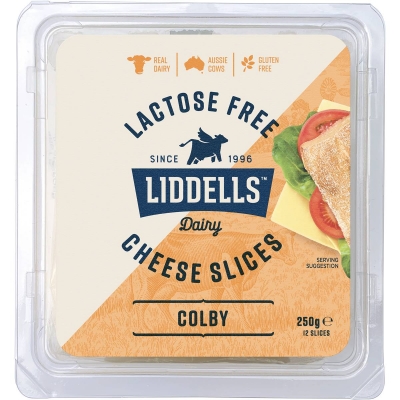 Liddells Lactose Free Cheese Colby Slices 12 Pack 250g