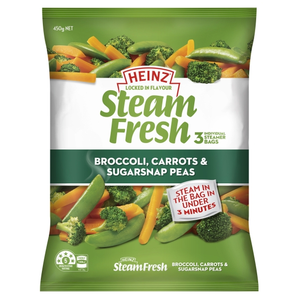 Heinz Steam Fresh Broccoli, Carrots & Sugarsnap Peas 3 Pack 450g