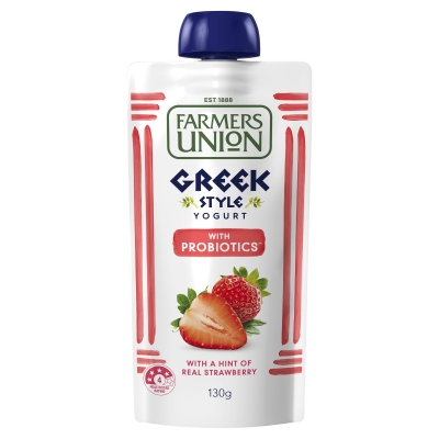 Farmers Union Yoghurt Greek Style Strawberry Pouch 130g