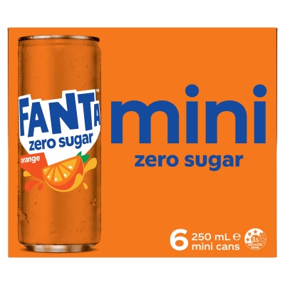 Fanta Zero Sugar 6 x 250ml Mini Cans