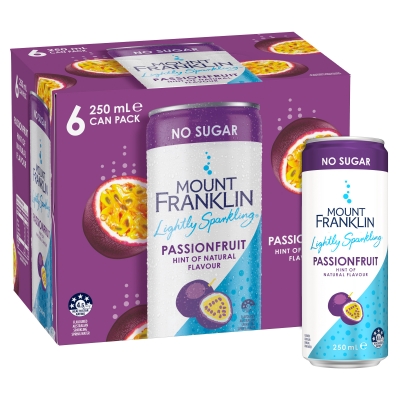 Mount Franklin Lightly Sparkling Water Passionfruit 6 x 250ml Cans