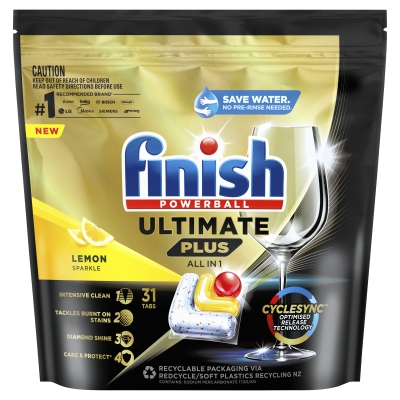 Finish Dishwasher Tablets Powerball Ultimate Plus All in 1 Lemon Sparkle 31 Pack