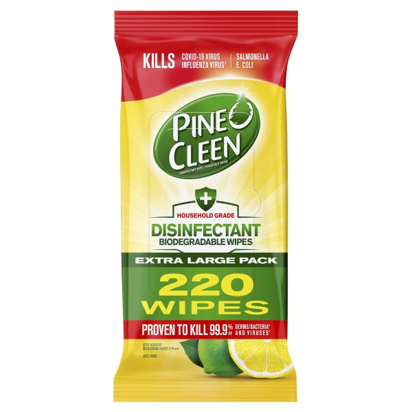 Pine O Cleen Disinfectant Biodegradable Wipes Lemon Lime 220 Pack