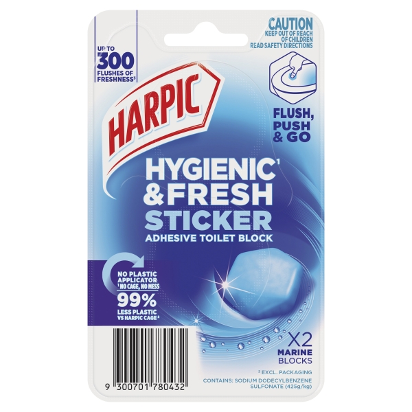 Harpic Hygienic & Fresh Sticker Adhesive Toilet Block Marine 2 Pack