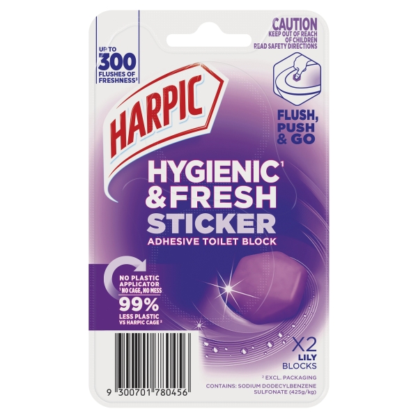 Harpic Hygienic & Fresh Sticker Adhesive Toilet Block Lily 2 Pack 