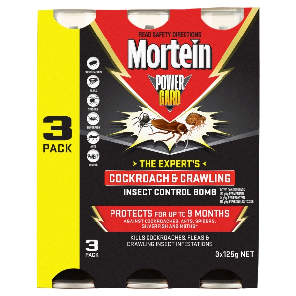 Mortein PowerGard Cockroach & Crawling Insect Control Bomb 3 x 125g 