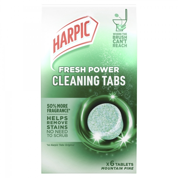 Harpic Fresh Power Toilet Cleaning Tabs Mountain Pine 6 Pack