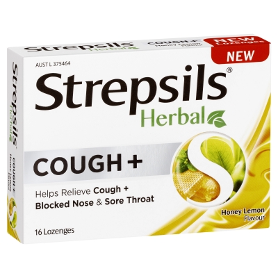 Strepsils Herbal Cough+ Honey Lemon 16 Pack