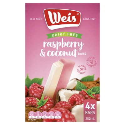 Weis Bar Dairy Free Raspberry & Coconut 4 Pack 280ml