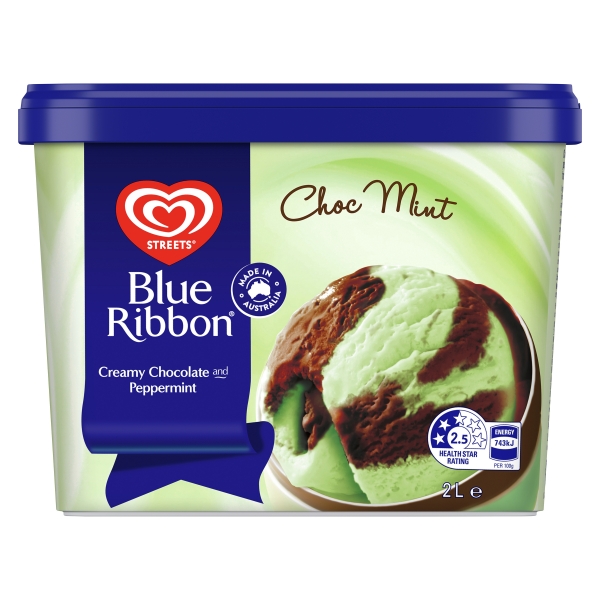 Streets Blue Ribbon Ice Cream Choc Mint 2lt