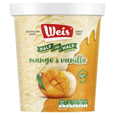 Weis Half & Half Sorbet Ice Cream Mango & Vanilla 1lt