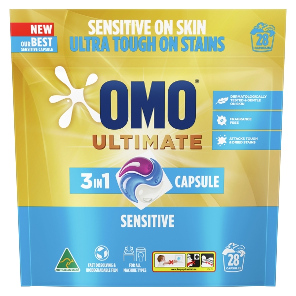 Omo Laundry Capsules 3 In 1 Sensitive 28 Pack