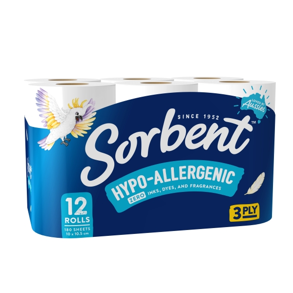 Sorbent Toilet Rolls Hypo Allergenic 12 Pack