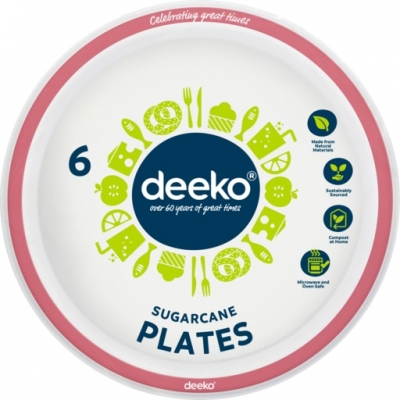 Deeko Sugarcane Side Plate 18cm 6 Pack