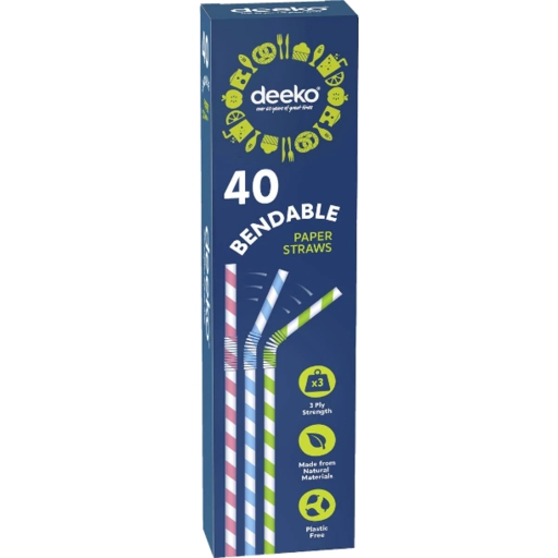 Deeko Straws Paper Bendy 40 Pack