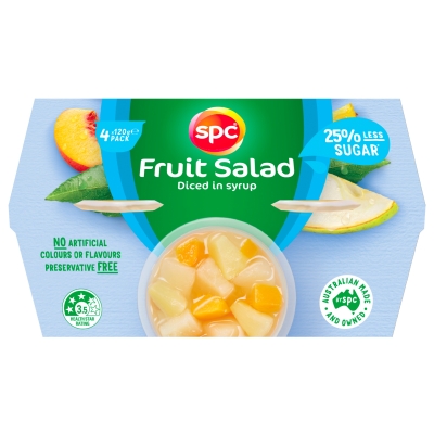 SPC Fruit Salad Diced In Syrup 25% Less Sugar 4 x 120g