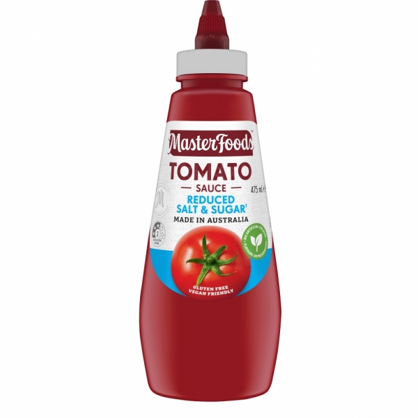 MasterFoods Tomato Sauce Reduced Salt & Sugar Squeezy 475ml