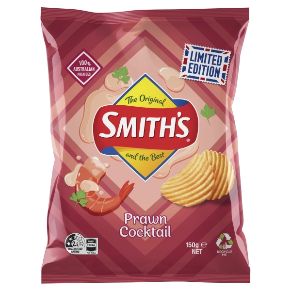 Smith's Crinkle Cut Potato Chips Prawn Cocktail 150g