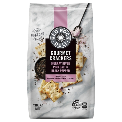 Red Rock Deli Gourmet Crackers Pink Salt & Cracked Pepper 130g