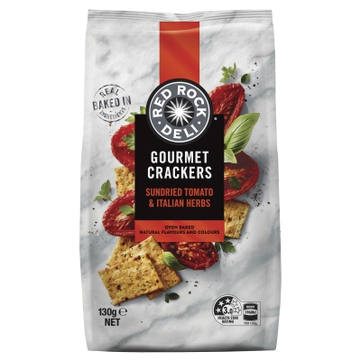 Red Rock Deli Gourmet Crackers Sundried Tomato & Herb 130g