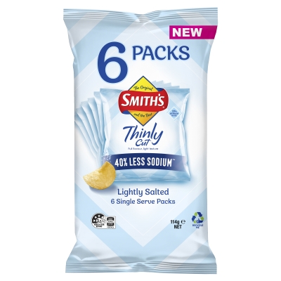 Smith's Thinly Cut Chips Lightly Salted 6 Pack 114g