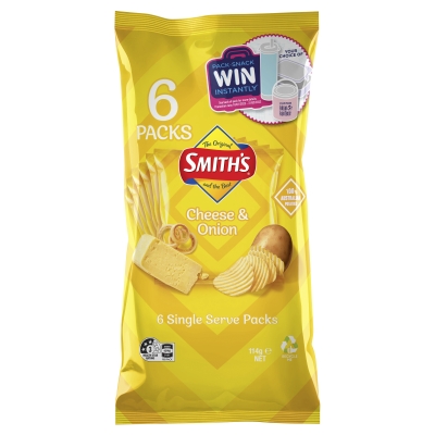 Smith's Crinkle Cut Cheese and Onion Chips 6 Pack 114g