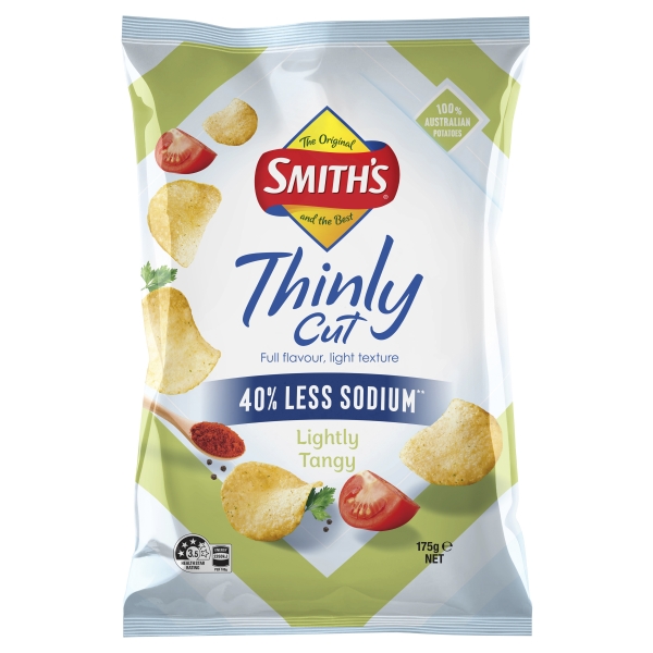 Smith's Thinly Cut Chips Lightly Tangy 40% Less Sodium 175g