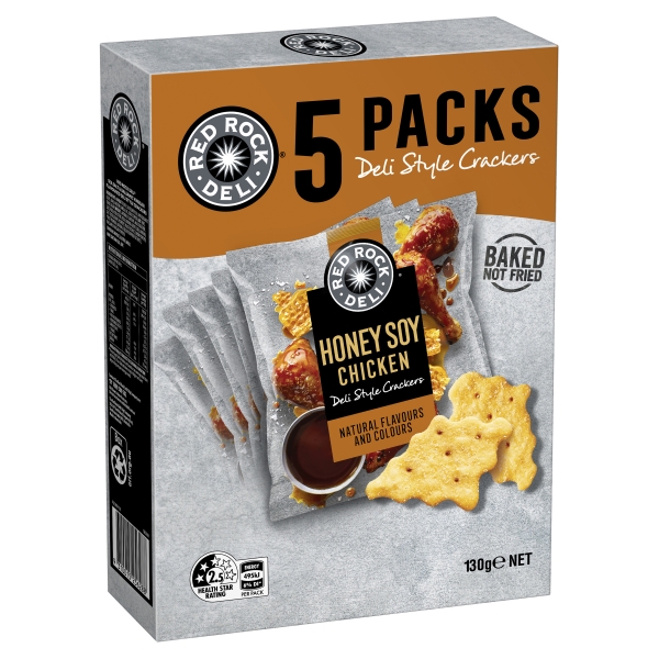 Red Rock Deli Crackers Honey Soy Chicken 5 Pack 130g