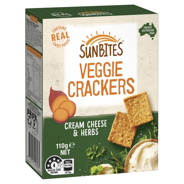 Sunbites Veggie Crackers Cream Cheese & Herbs 110g