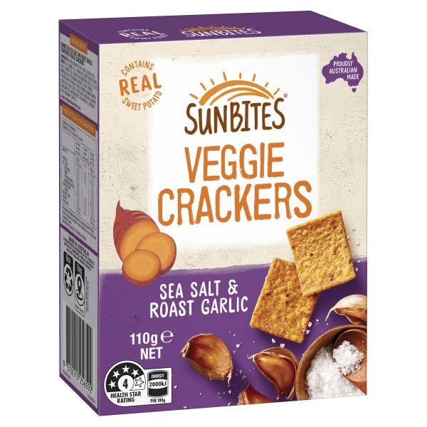 Sunbites Veggie Crackers Sea Salt & Roast Garlic 110g