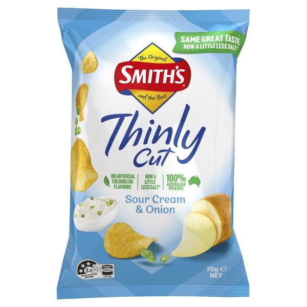 Smith's Thinly Cut Potato Chips Sour Cream & Onion 70g