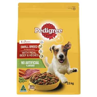 Pedigree Dry Dog Food Adult Small Breed Real Beef & Vegies 2.5kg