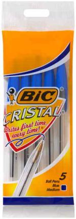 Bic Pen Cristal Blue Pouch 5 Pack