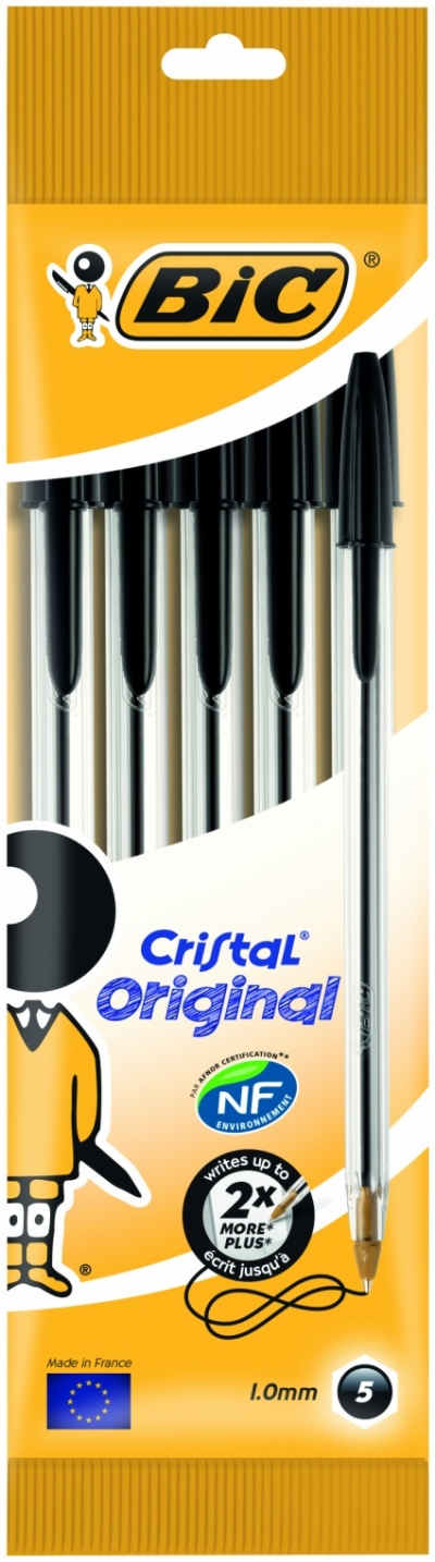 Bic Pen Cristal Pouch Black 5 Pack