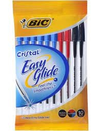 Bic Pen Cristal Easy Glide Assorted 10 Pack