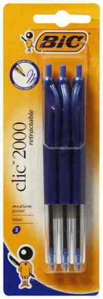 Bic Pen Clic 2000 Blue 3 Pack