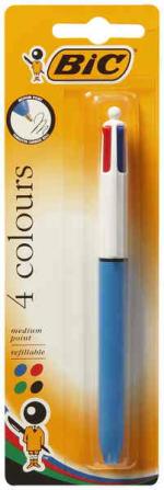 Bic Ball Pen 4 Colours Medium Point Refillable Blue Black Red Green Ink