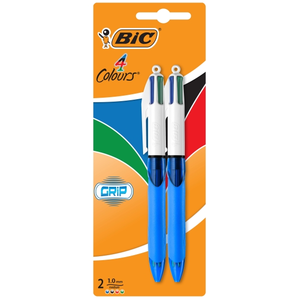 BIC 4 Colours Grip Medium Ballpoint Pens 2 Pack