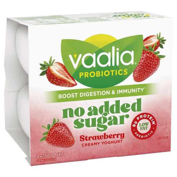 Vaalia Probiotics Yoghurt Strawberry No Added Sugar 4 x 150g