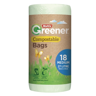 Multix Greener Compostable Bags Medium 27lt 18 Pack