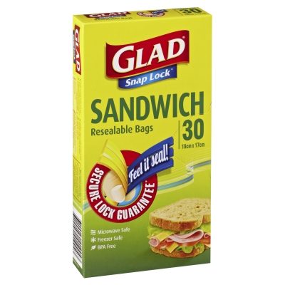 Glad Snap Lock Resealable Bags Sandwich 30 Pack