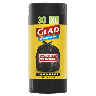 Glad Wavetop Tie Garbage Bags XL 80lt 30 Pack